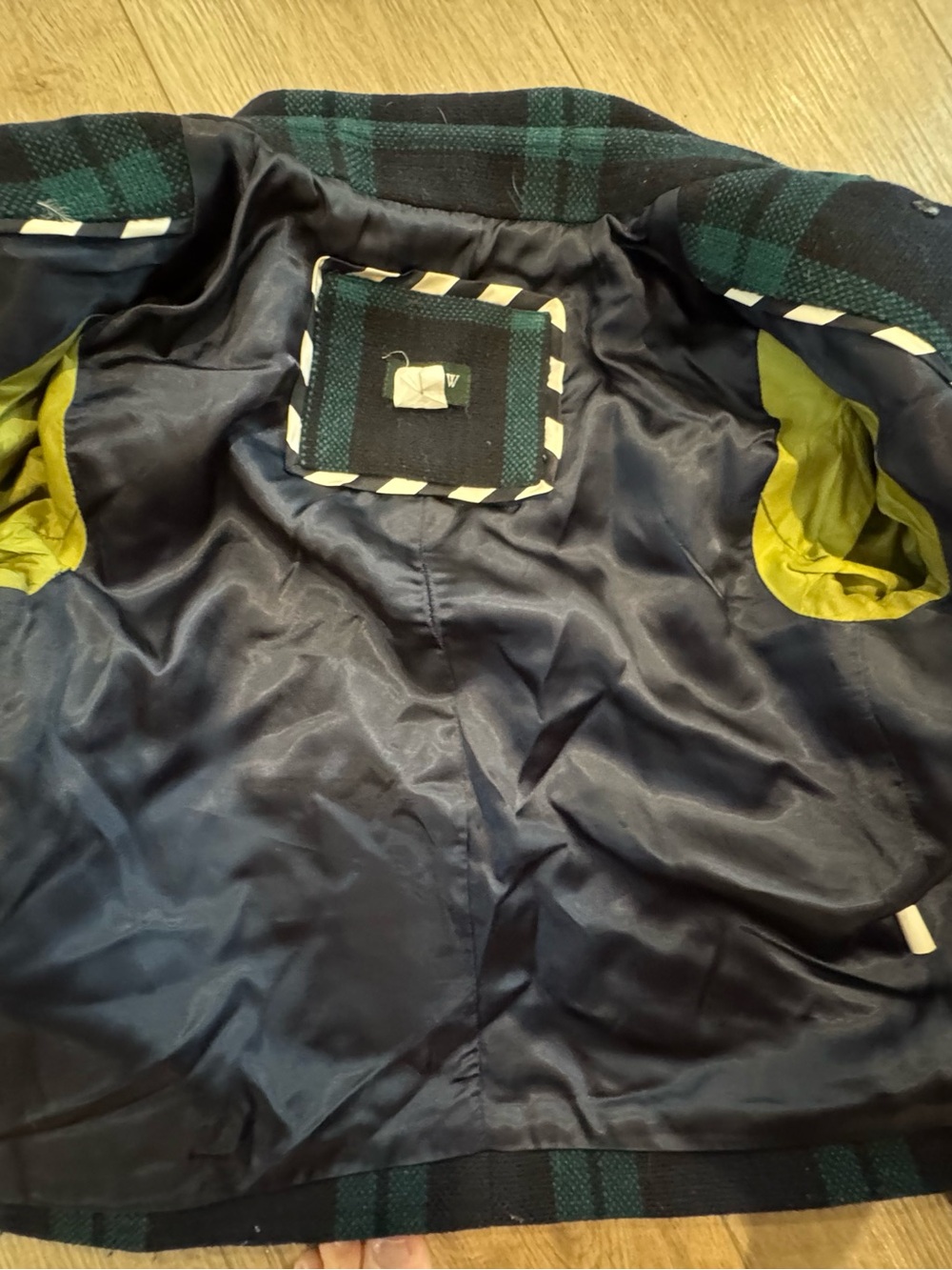 Rare Vtg J.Crew Wool Jacket Cropped Green Black Watch Plaid Peacoat 89712 sz 0 - Picture 12 of 12